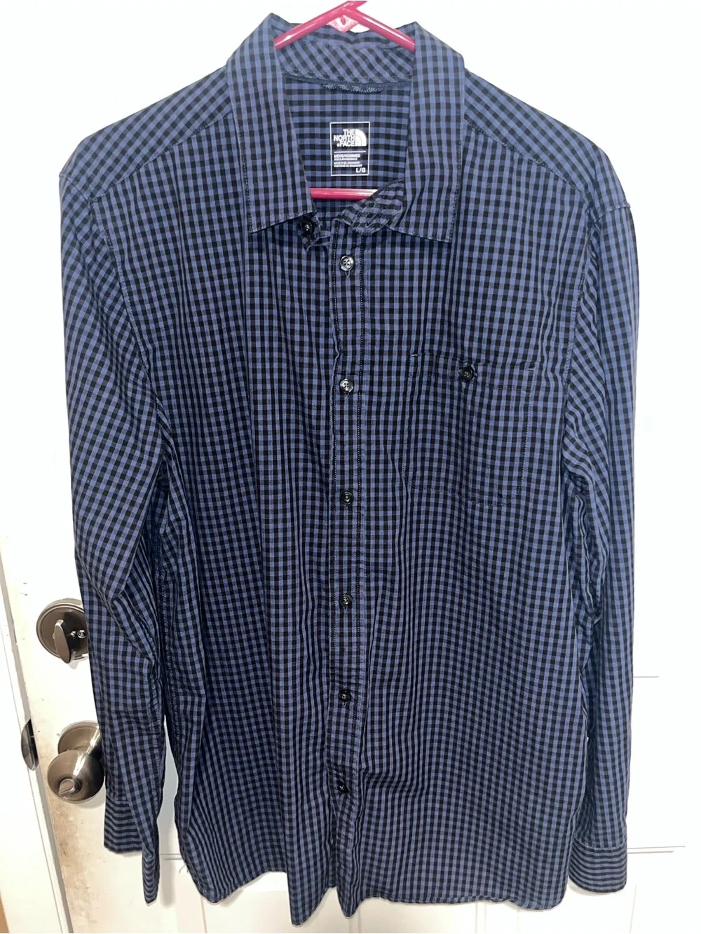 The North Face Button Down Shirt - Dark Blue & Black Gingham Check Pattern Men L